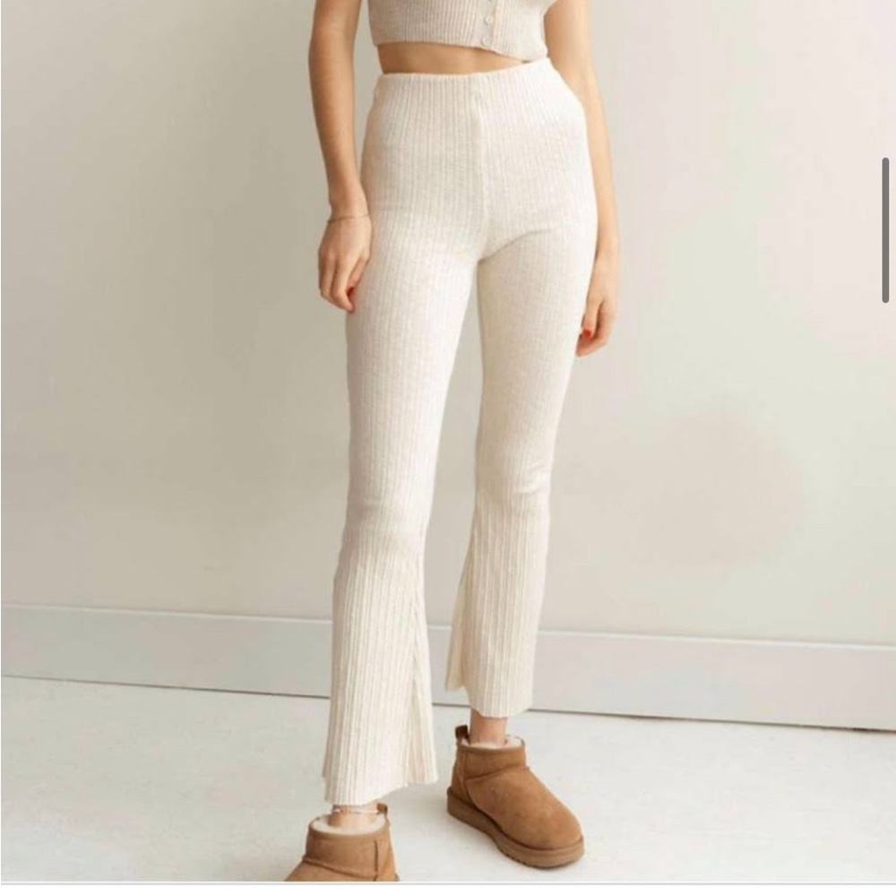 Urban Outfitters Cream Ribbed Flare Pants
